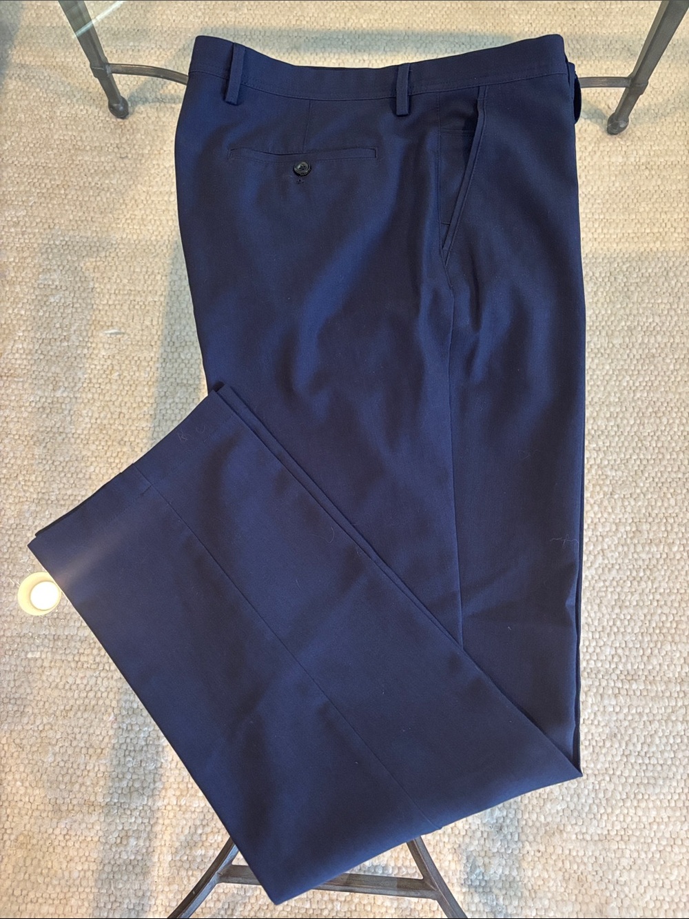 Navy Men's Dress Pants with Patterned Waistband